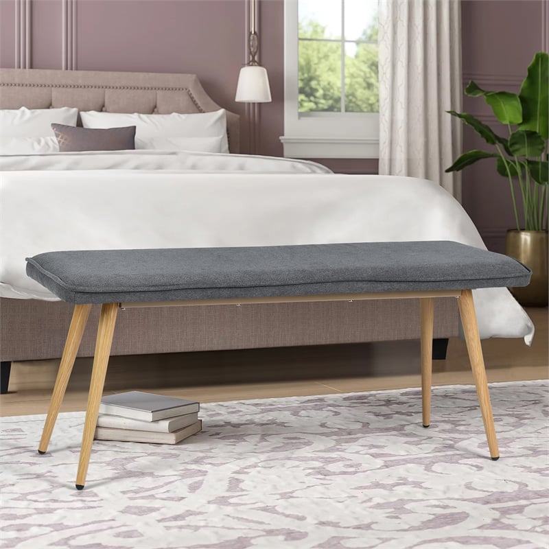 Homycasa Gray Fabric Upholstered Bench Oak Leg