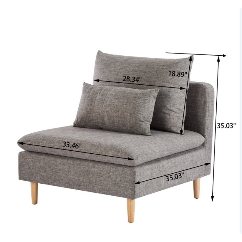 Homycasa Fabric Upholstered Armless Straight Sofa in Gray