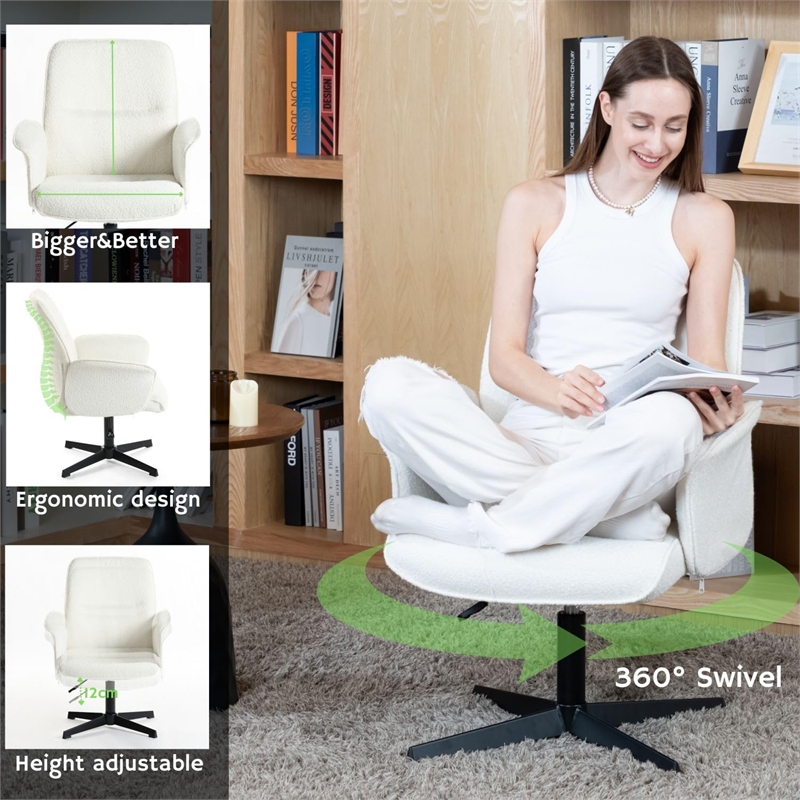 Swivel Adjustable Height Office and Accent Chair with Armrests Cream White