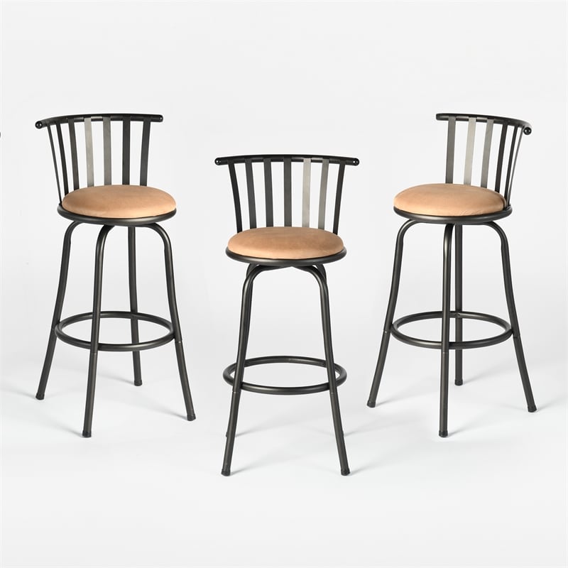 Homycasa Set of 3 Velvet Swivel 29in  Brown Barstools with Back.