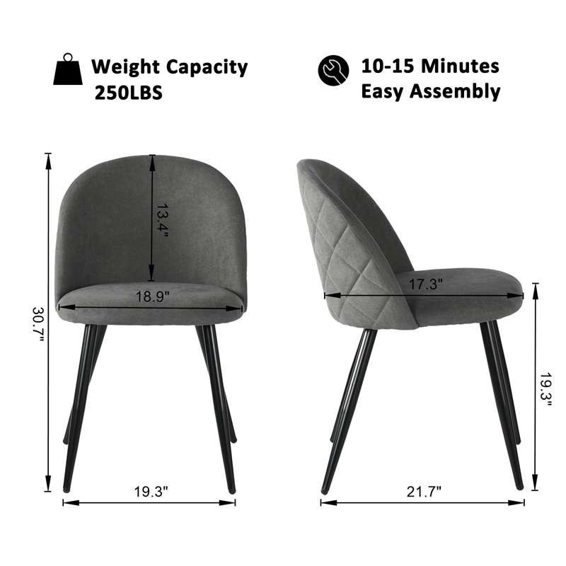 Homycasa Terry Fabric Dining Chair Set of 2-Grey