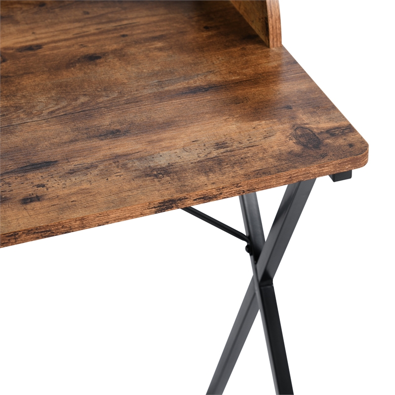 Homycasa Vintage Brown Writing Desk with Mesh Back Panel and Metal Frame