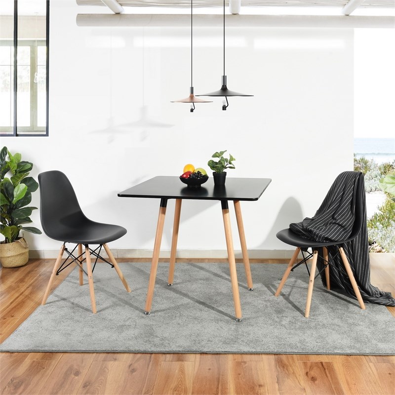 Homycasa Modern Square Dining Table with Black Top and Natural Wood Legs