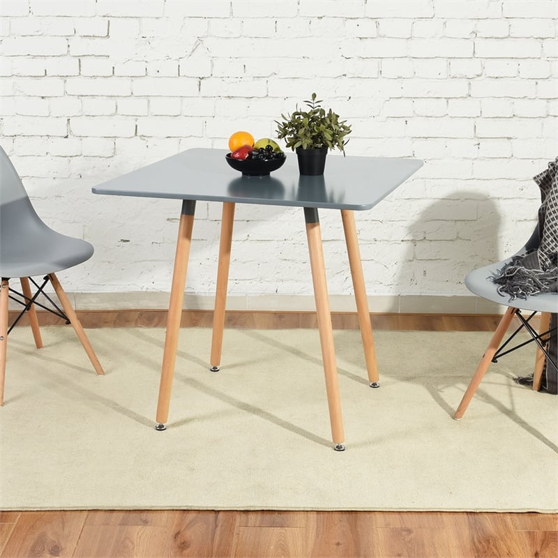Homycasa Modern Square Dining Table with Gray Top and Natural Wood Legs