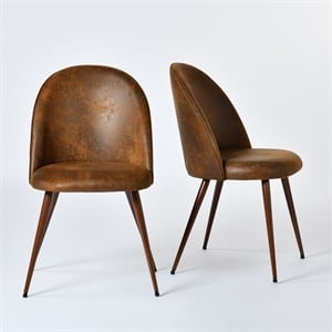 Set of 2 Modern Dining Chair Brown Suede Fabric with Walnut Legs
