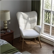 FurnitureR Modern Fabric Upholstered Accent Chair in Beige/Wood Legs