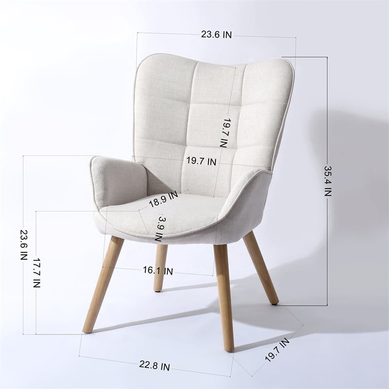 FurnitureR Modern Fabric Upholstered Accent Chair in Beige/Wood Legs