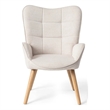 FurnitureR Modern Fabric Upholstered Accent Chair in Beige/Wood Legs