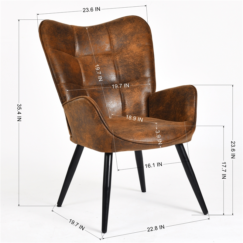 Homycasa Modern Suede Fabric Accent Chair in Brown/Black Metal Legs