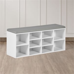 Homy Casa Sleek Shoe Storage Bench with Cushion - White Organizer