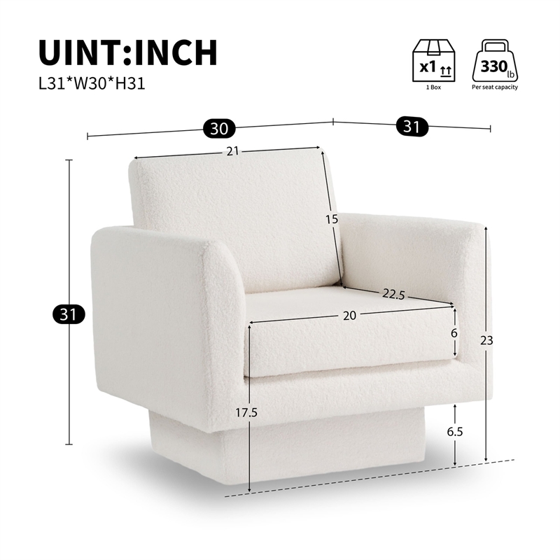 Homycasa Modern Swivel Accent Chair 30inch W Teddy Sherpa Round Armchair Cream