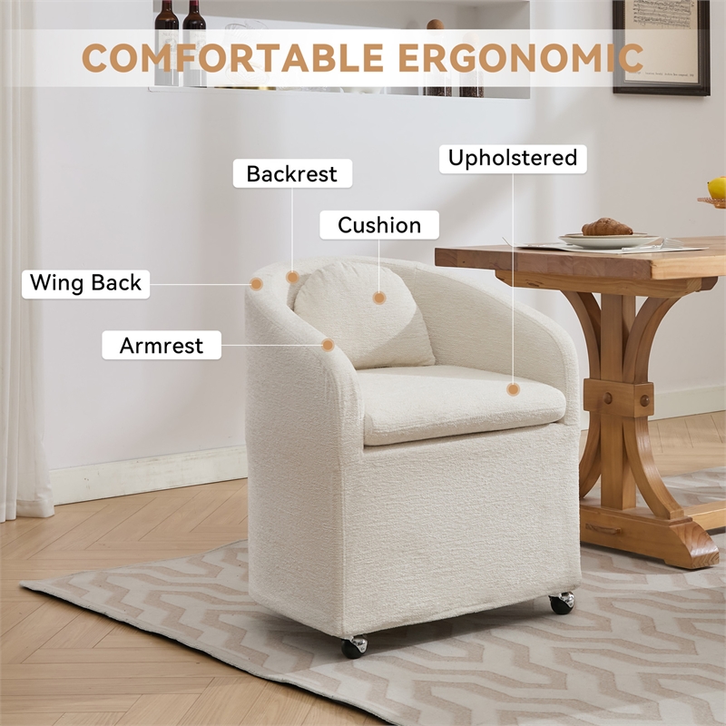Homycasa Chenille Fabric Dining Armchair Back Cushion Universal Wheels Beige