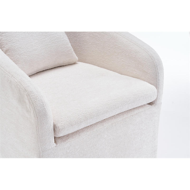 Homycasa Chenille Fabric Dining Armchair Back Cushion Universal Wheels Beige