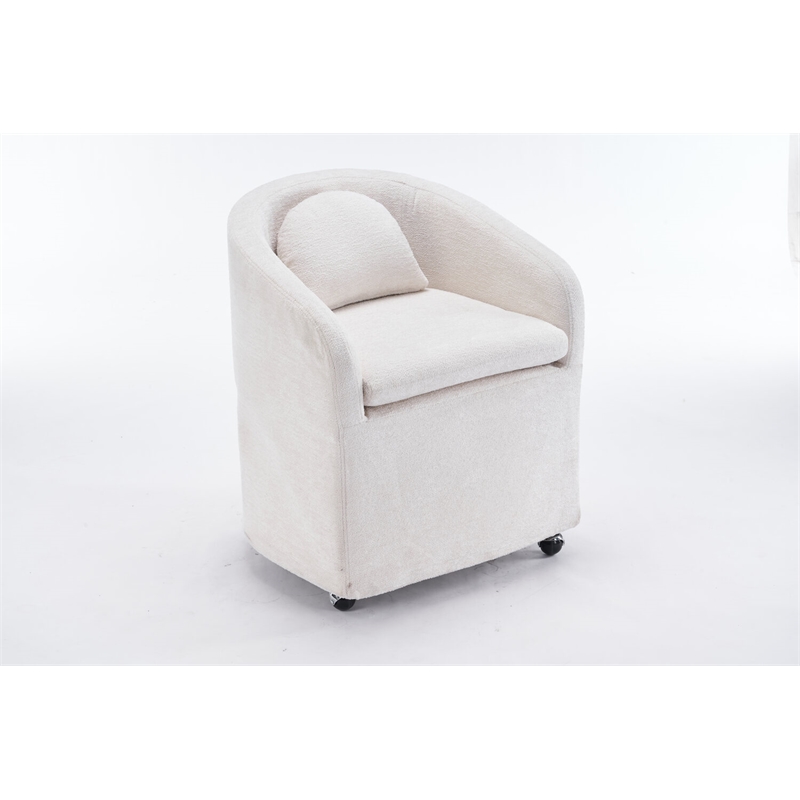 Homycasa Chenille Fabric Dining Armchair Back Cushion Universal Wheels Beige