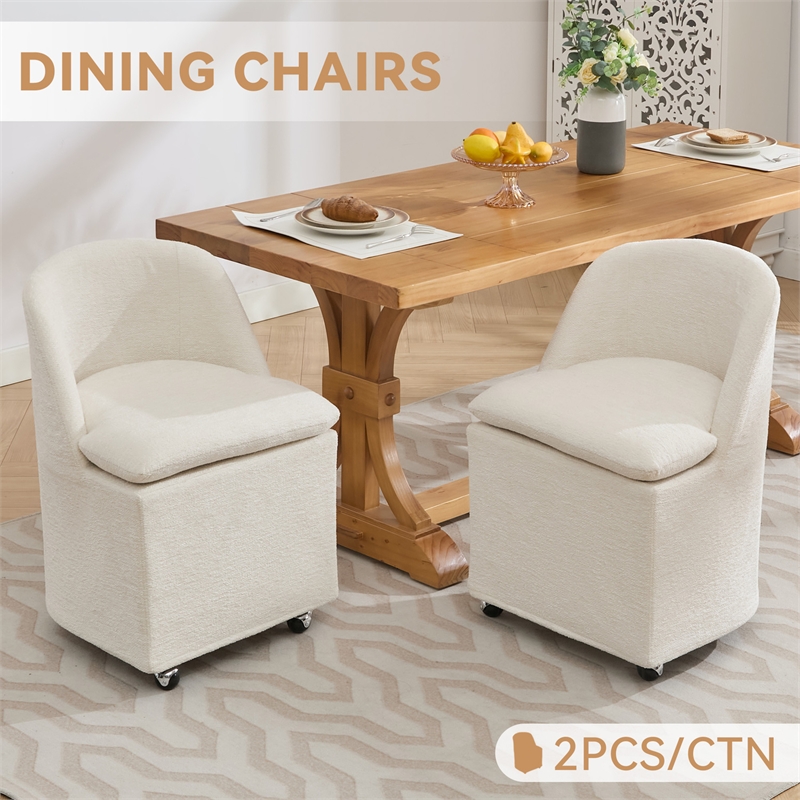 Homycasa Chenille Fabric Dining Chairs With Universal Wheels Beige Chenille