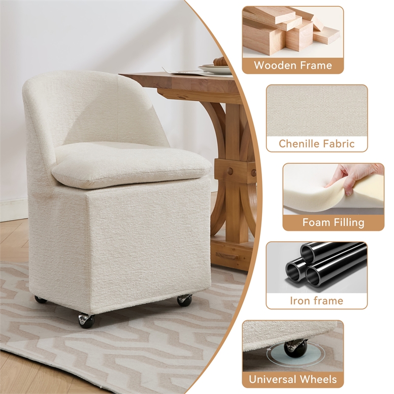 Homycasa Chenille Fabric Dining Chairs With Universal Wheels Beige Chenille