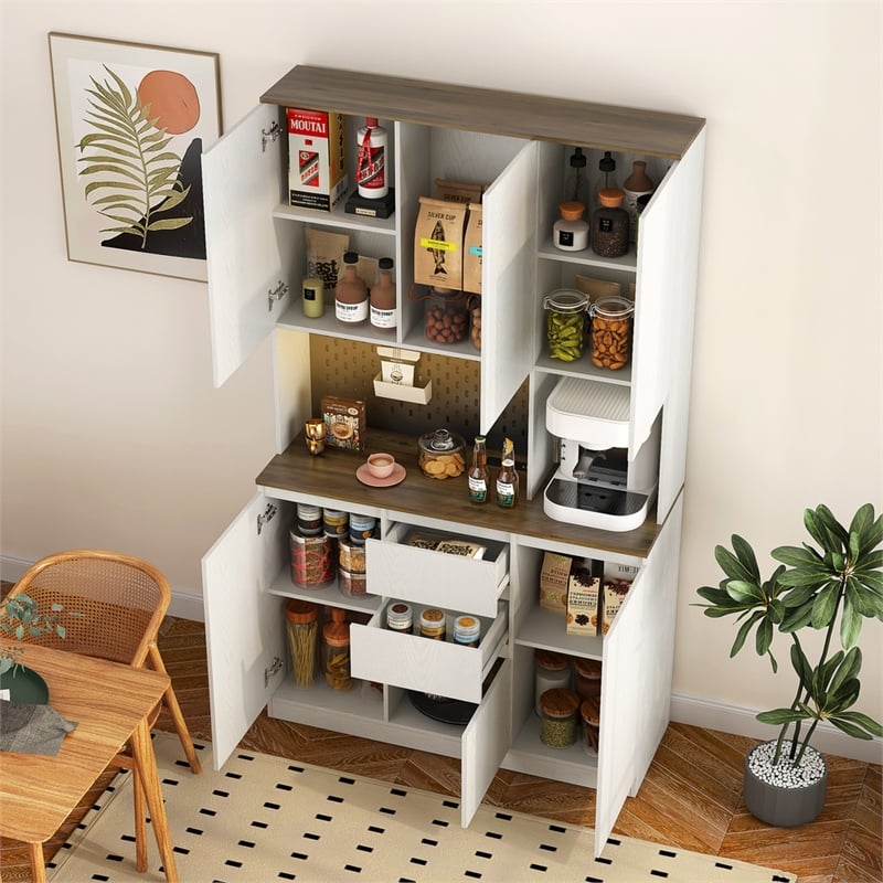 Homycasa Modern Kitchen Pantry Cabinet with LED Lighting