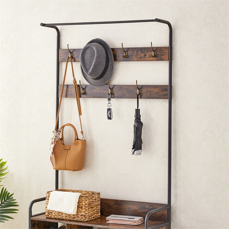 Homycasa Rustic Entryway Coat Rack with Shoe Storage and Bench-Brown
