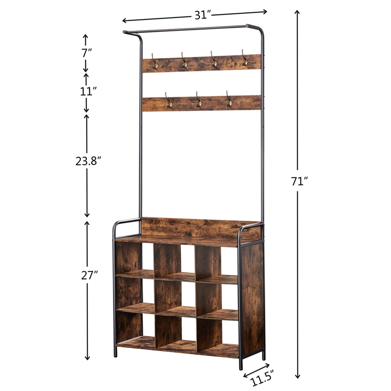 Homycasa Rustic Entryway Coat Rack with Shoe Storage and Bench-Brown