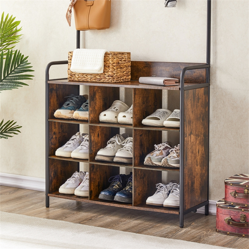 Homycasa Rustic Entryway Coat Rack with Shoe Storage and Bench-Brown