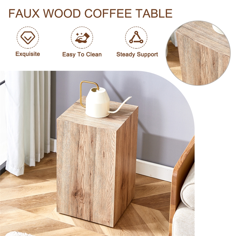 Homycasa Rustic Solid Wood Coffee Table with Cube Design-Natural