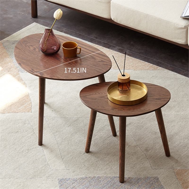 Homycasa Mid-Century Modern Wooden Side Walnut Table with Round Top