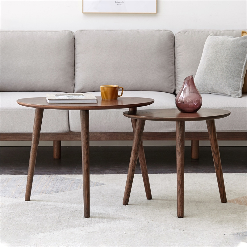 Homycasa Mid-Century Modern Wooden Side Walnut Table with Round Top