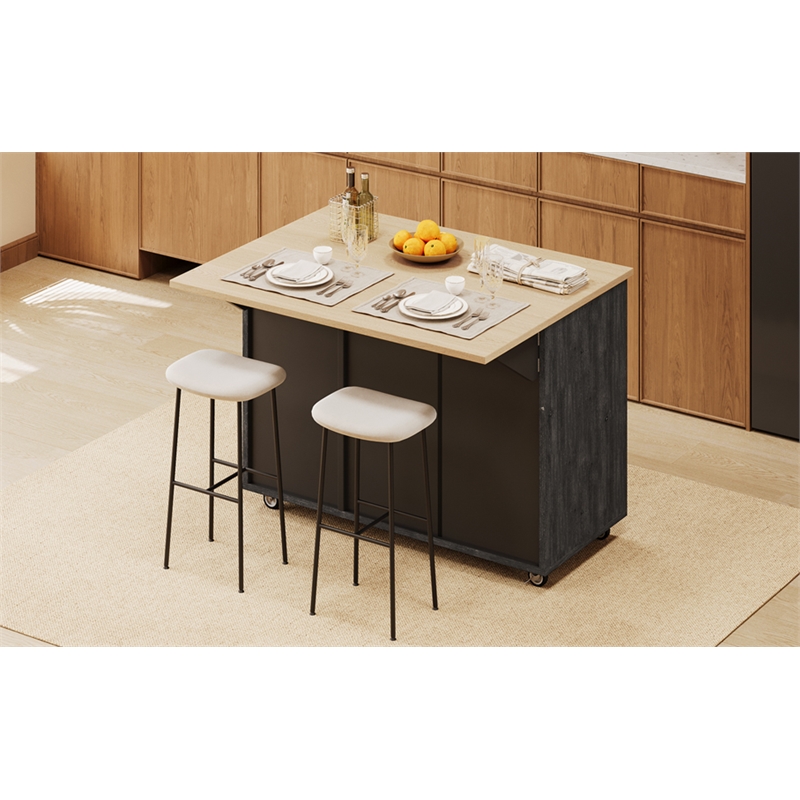 Homycasa Kitchen Island with Storage -Drop-Leaf Countertop-Black