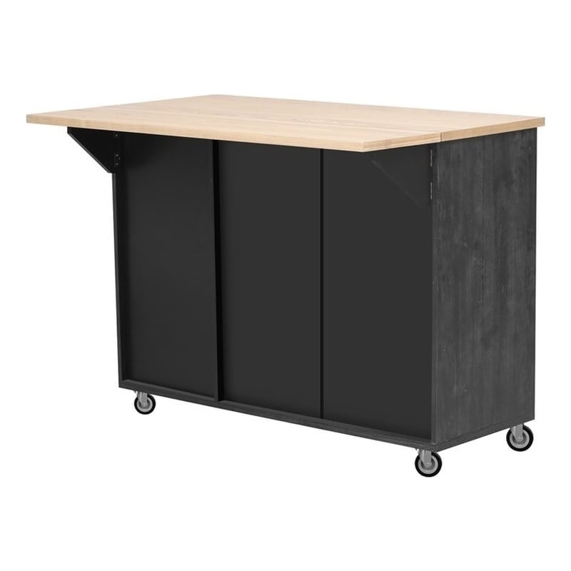 Homycasa Kitchen Island with Storage -Drop-Leaf Countertop-Black
