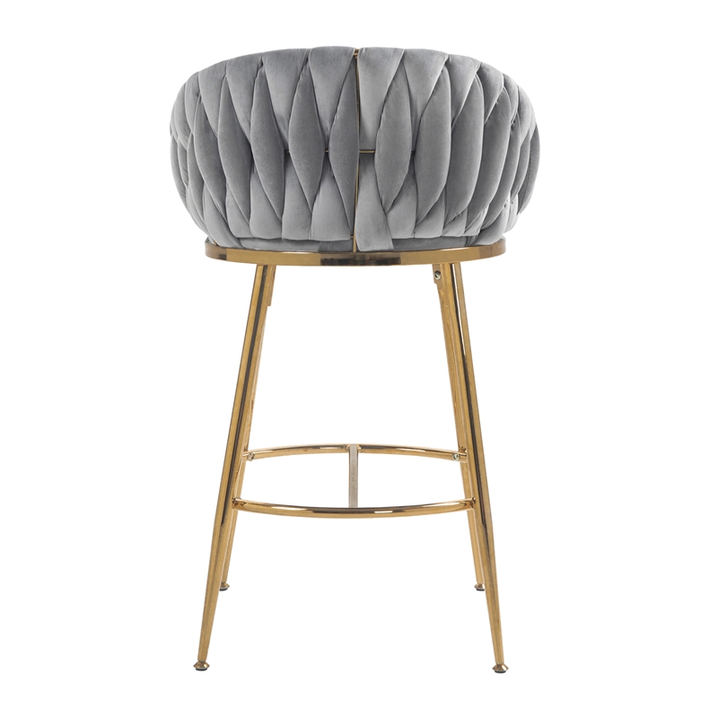 Homycasa Set of 2 Modern Velvet Bar Stools with Gold Frame-Gray