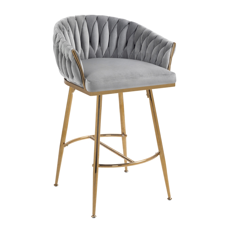Homycasa Set of 2 Modern Velvet Bar Stools with Gold Frame-Gray