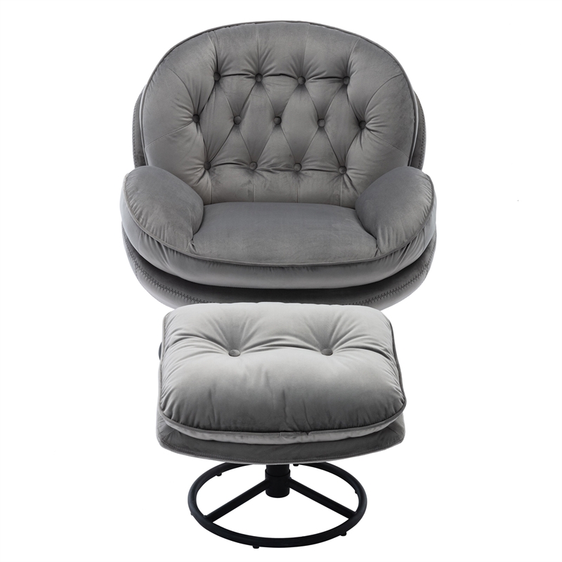 Homycasa Modern Swivel Lounge Chair with Ottoman&Velvet Upholstery-Gray