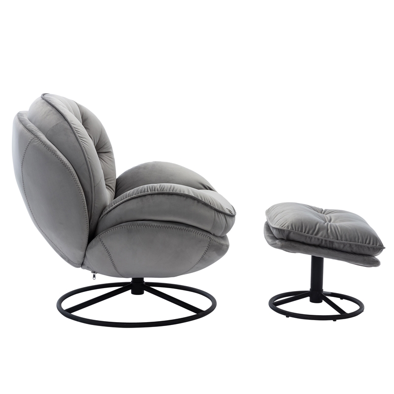 Homycasa Modern Swivel Lounge Chair with Ottoman&Velvet Upholstery-Gray
