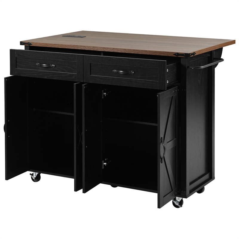 Homycasa Rolling Kitchen Island with Storage and Drop-Leaf Countertop Black