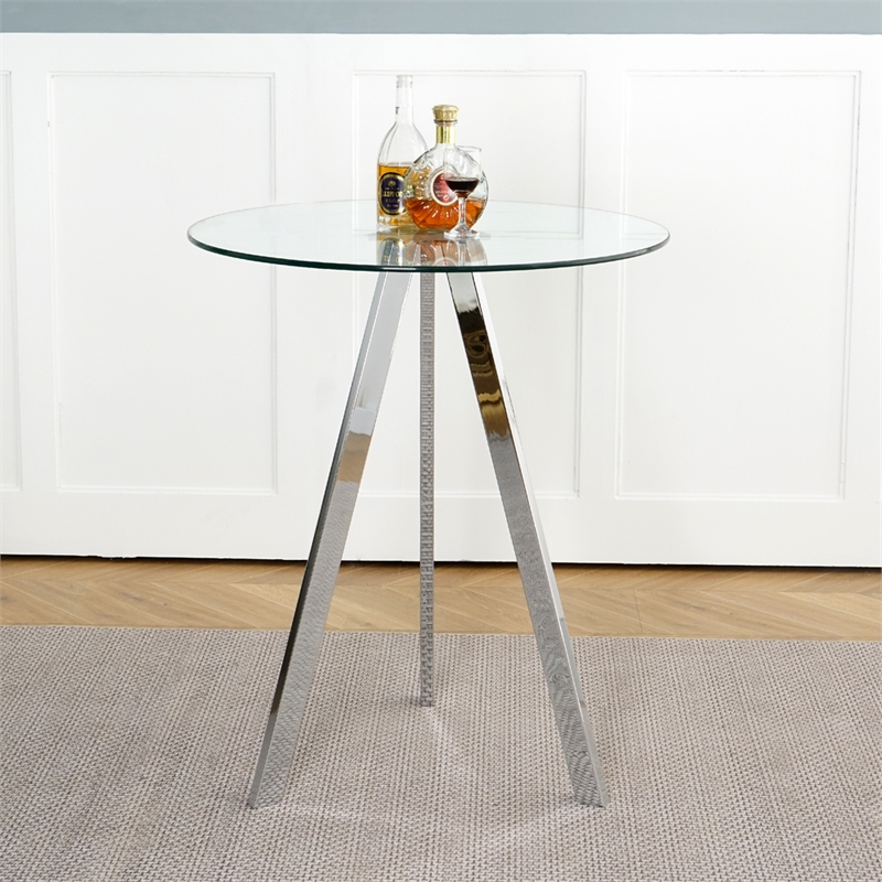 Homycasa Modern Glass Top Side Table with Metal Legs-Chrome