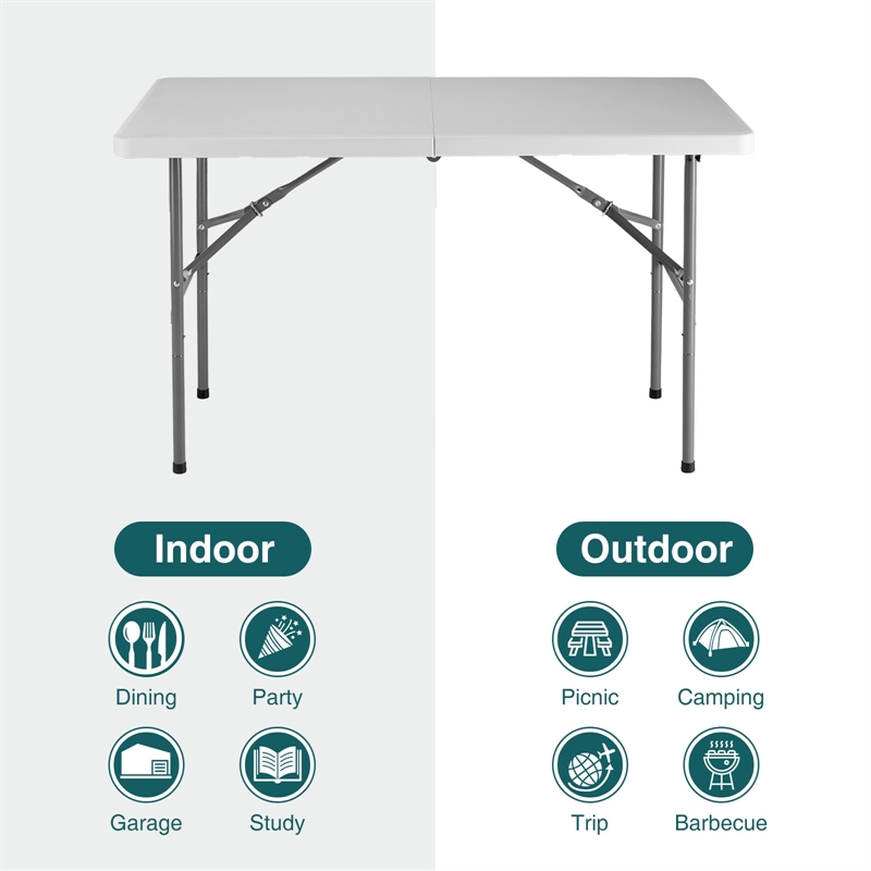 Homycasa Folding Patio White Table with Carry Handle and Spacious Surface