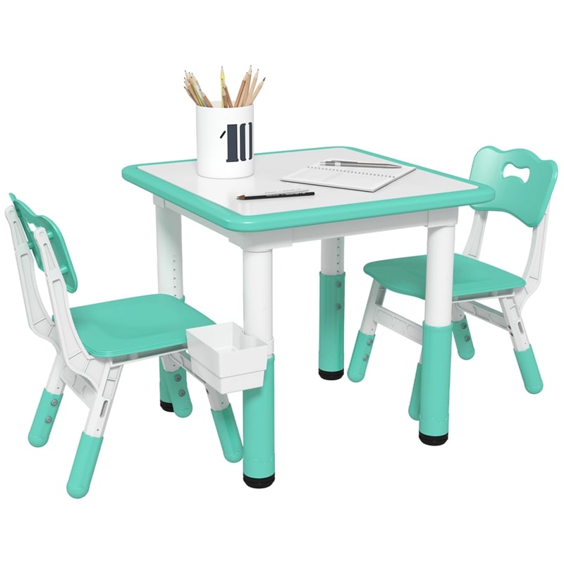 Homycasa Kids Activity Green Table and Chair Set Adjustable-Plastic