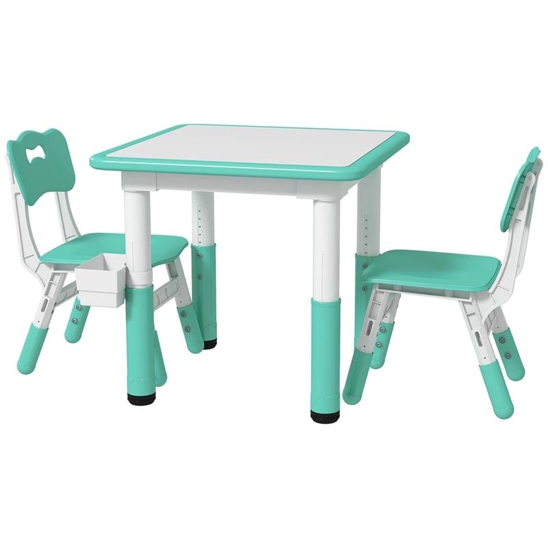 Homycasa Kids Activity Green Table and Chair Set Adjustable-Plastic