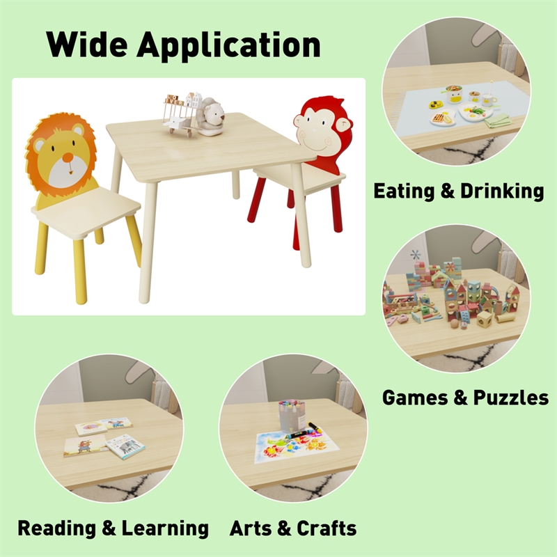 Homycasa Kids Animal-Themed Table and Chair Set with Lion Design-Natural