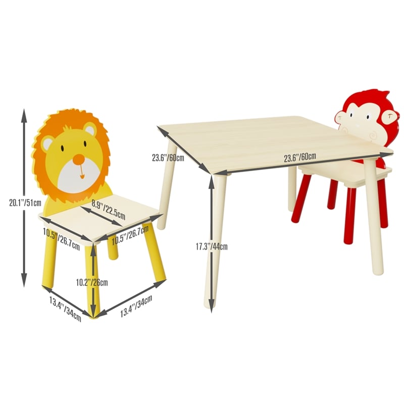 Homycasa Kids Animal-Themed Table and Chair Set with Lion Design-Natural