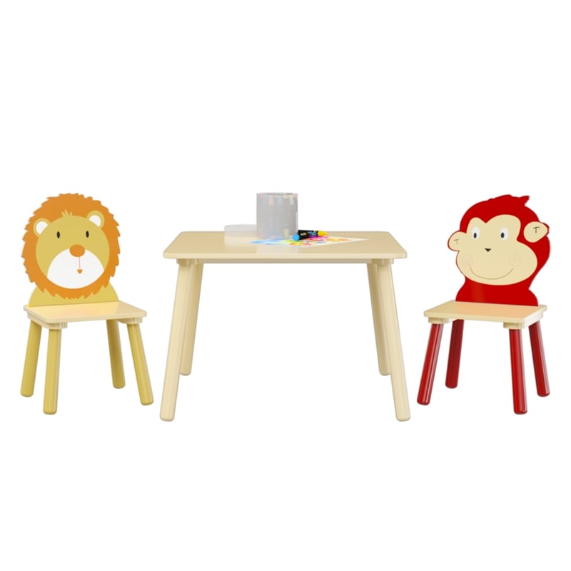 Homycasa Kids Animal-Themed Table and Chair Set with Lion Design-Natural