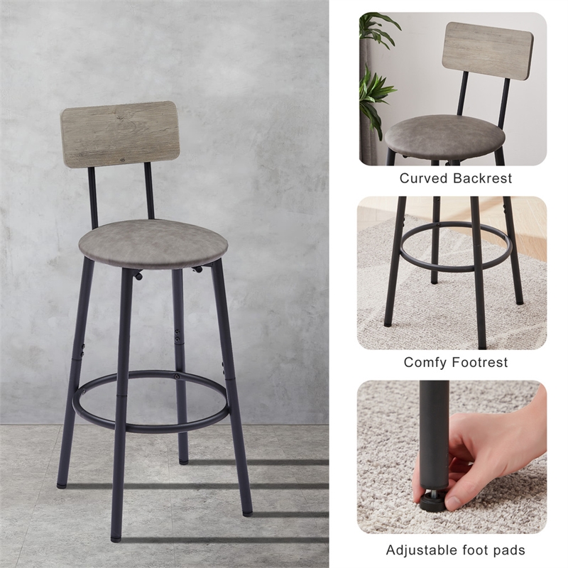 Homycasa Adjustable Rustic Bar Stools with Wooden Backrest-Gray