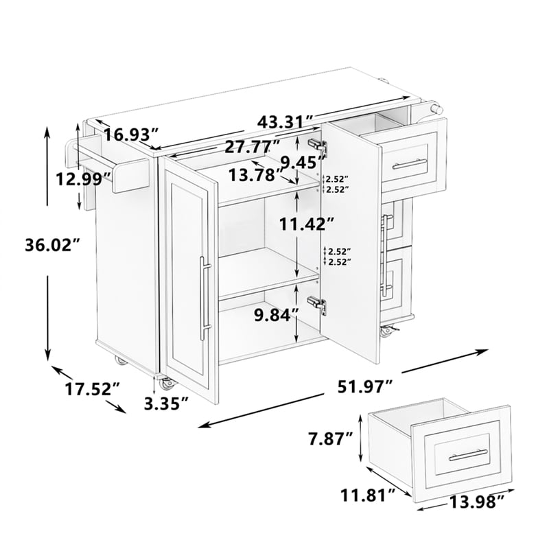 Homycasa Kitchen Island Cart with 2 Door Cabinet and Three Drawers-White