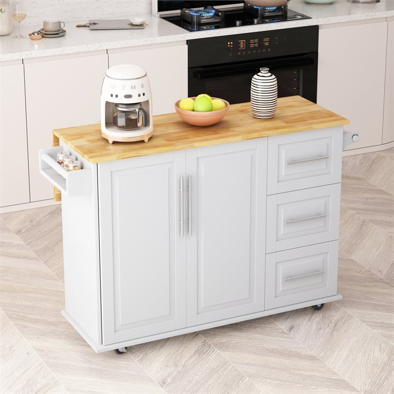 Homycasa Kitchen Island Cart with 2 Door Cabinet and Three Drawers-White