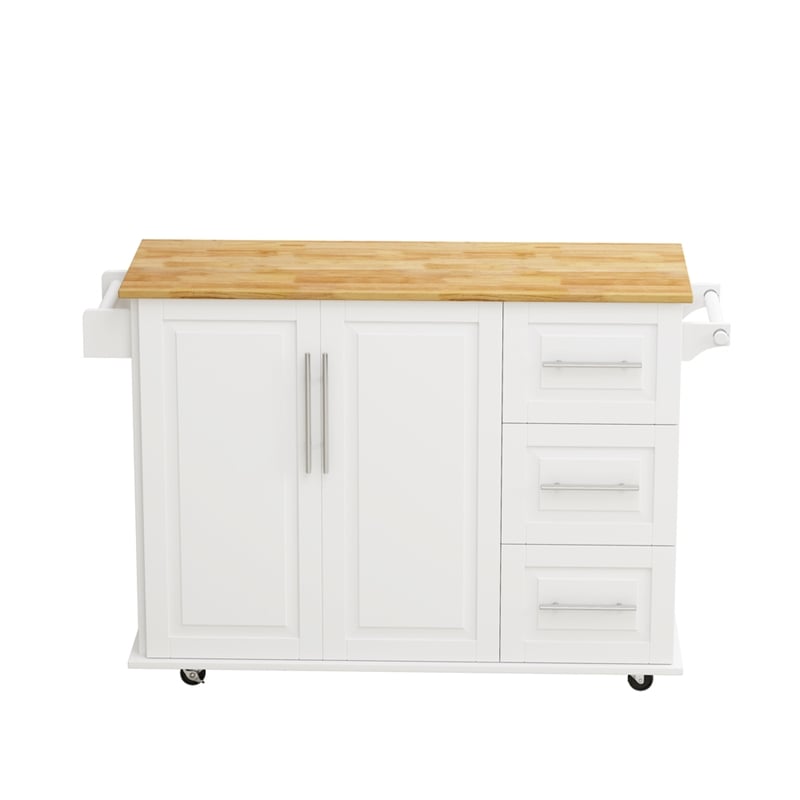 Homycasa Kitchen Island Cart with 2 Door Cabinet and Three Drawers-White