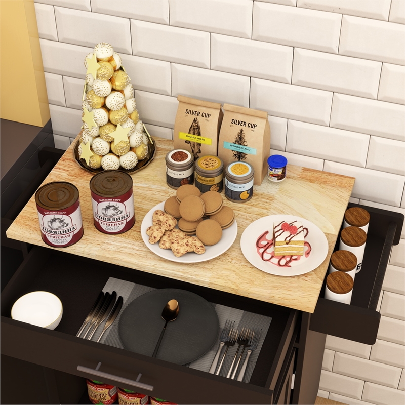 Homycasa Compact Rolling Kitchen Island with Drop-Leaf Countertop-Black