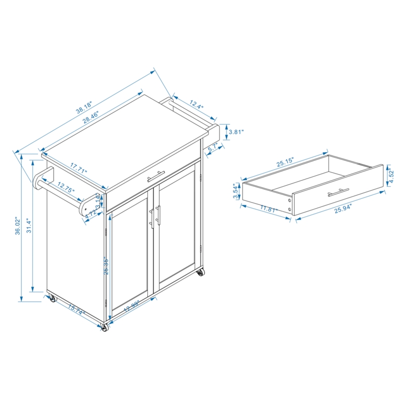 Homycasa Compact Rolling Kitchen Island with Drop-Leaf Countertop-Black