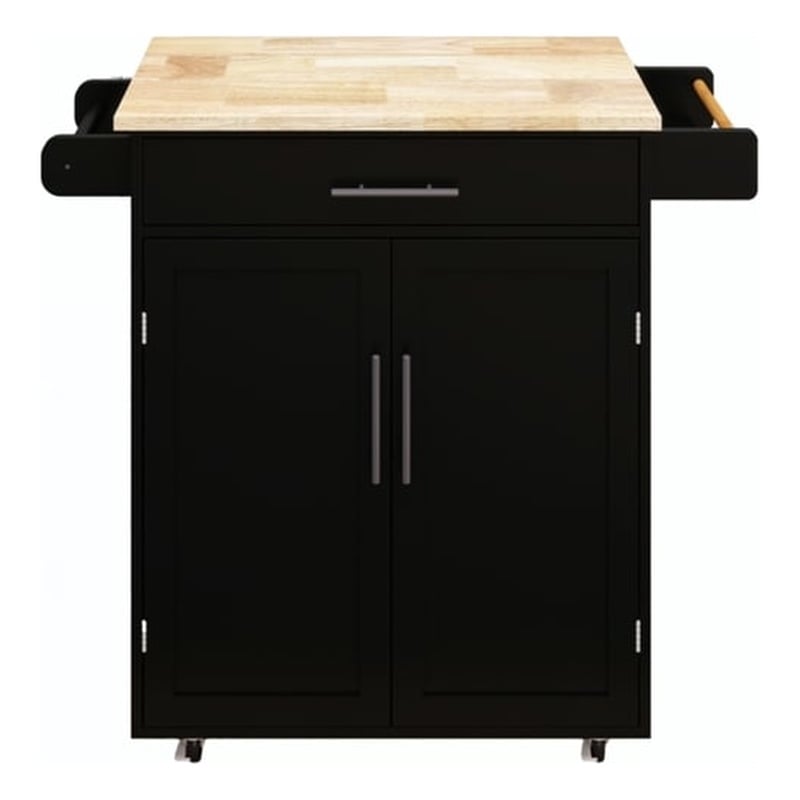 Homycasa Compact Rolling Kitchen Island with Drop-Leaf Countertop-Black