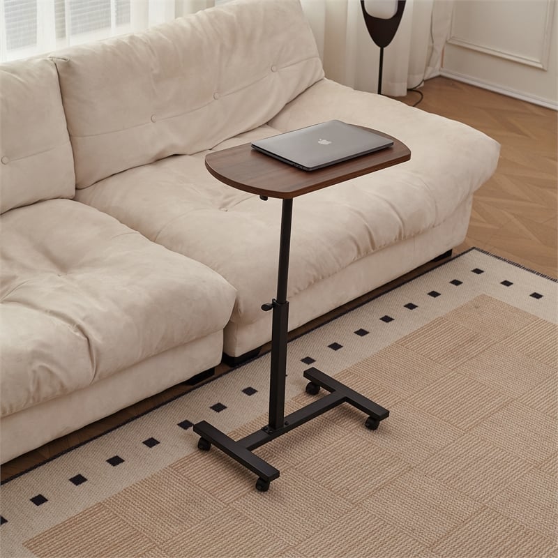 Homycasa Height Adjustable Sofa Side C Shape Table-Brown