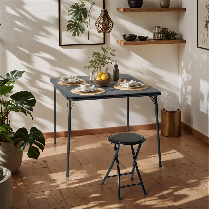 Homycasa Black Square Folding Table with Sturdy Metal Frame Easy Storage